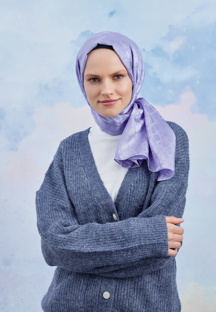 Tesettür Giyim - Jakar Janjan Bloom Desen Şal - Lila - Emproyal