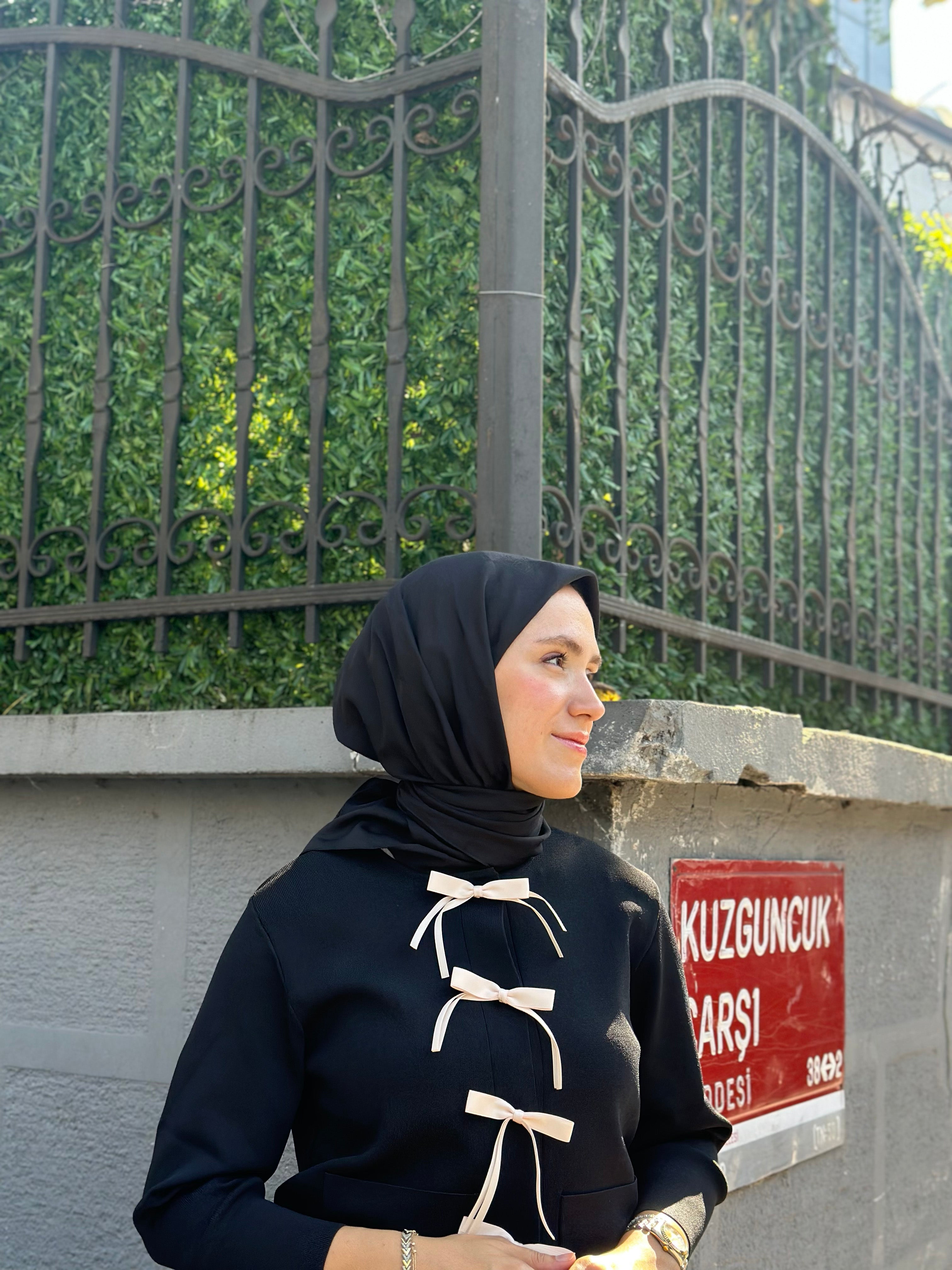 Pamuk Viskon Dama Desen Eşarp - Siyah - Emproyal