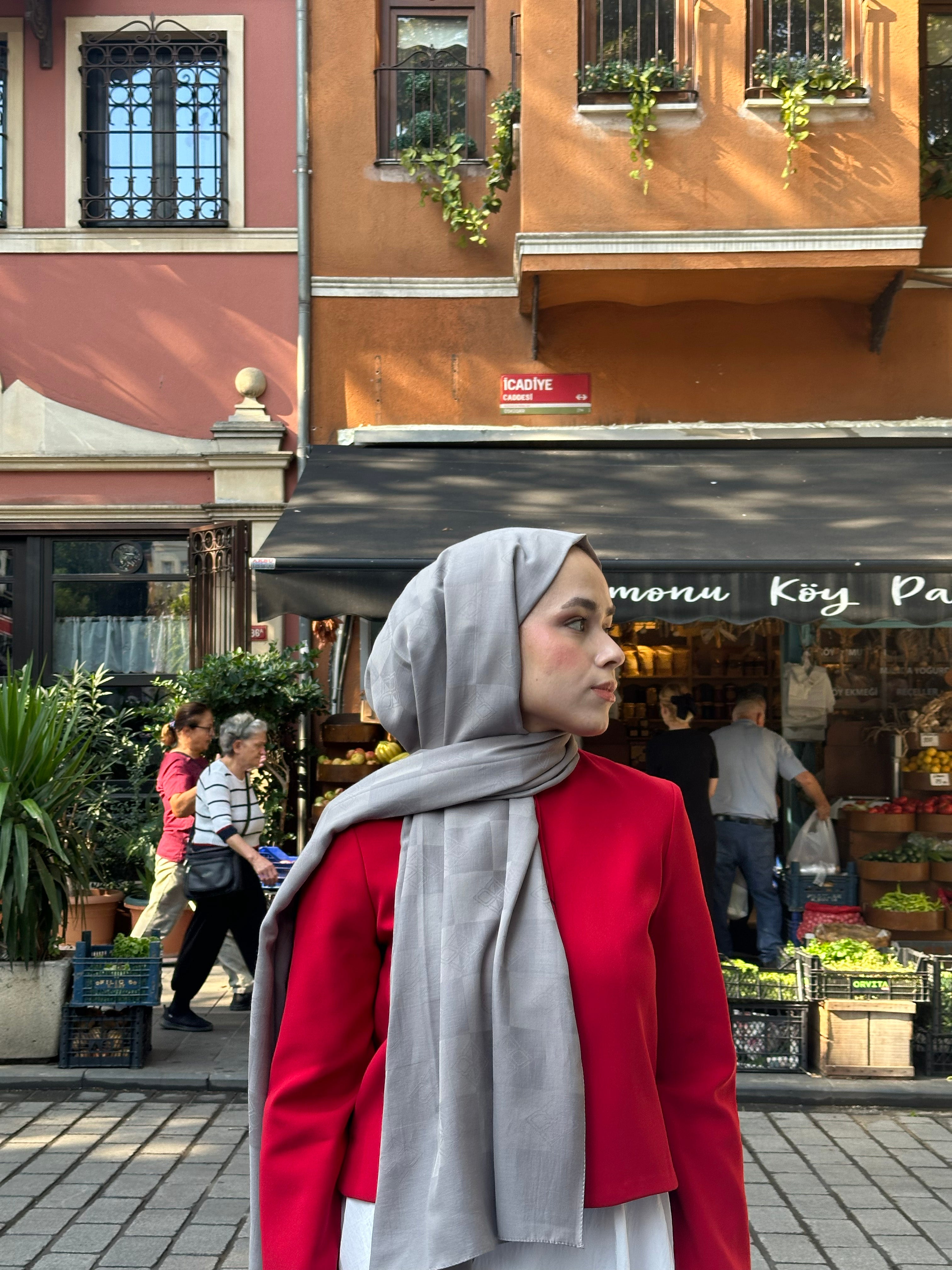 Pamuk Viskon Dama Desen Şal - Gri - Emproyal