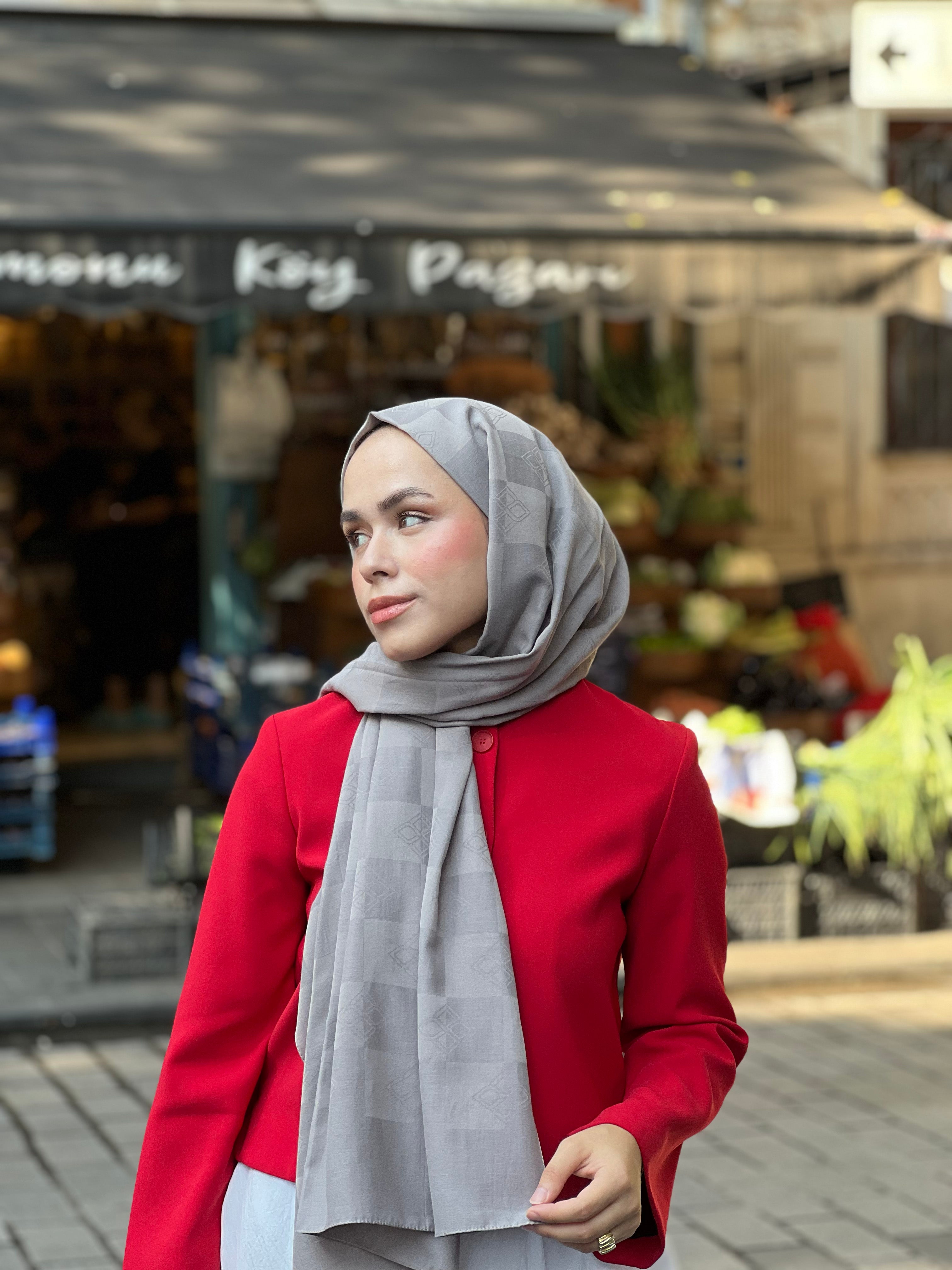 Pamuk Viskon Dama Desen Şal - Gri - Emproyal