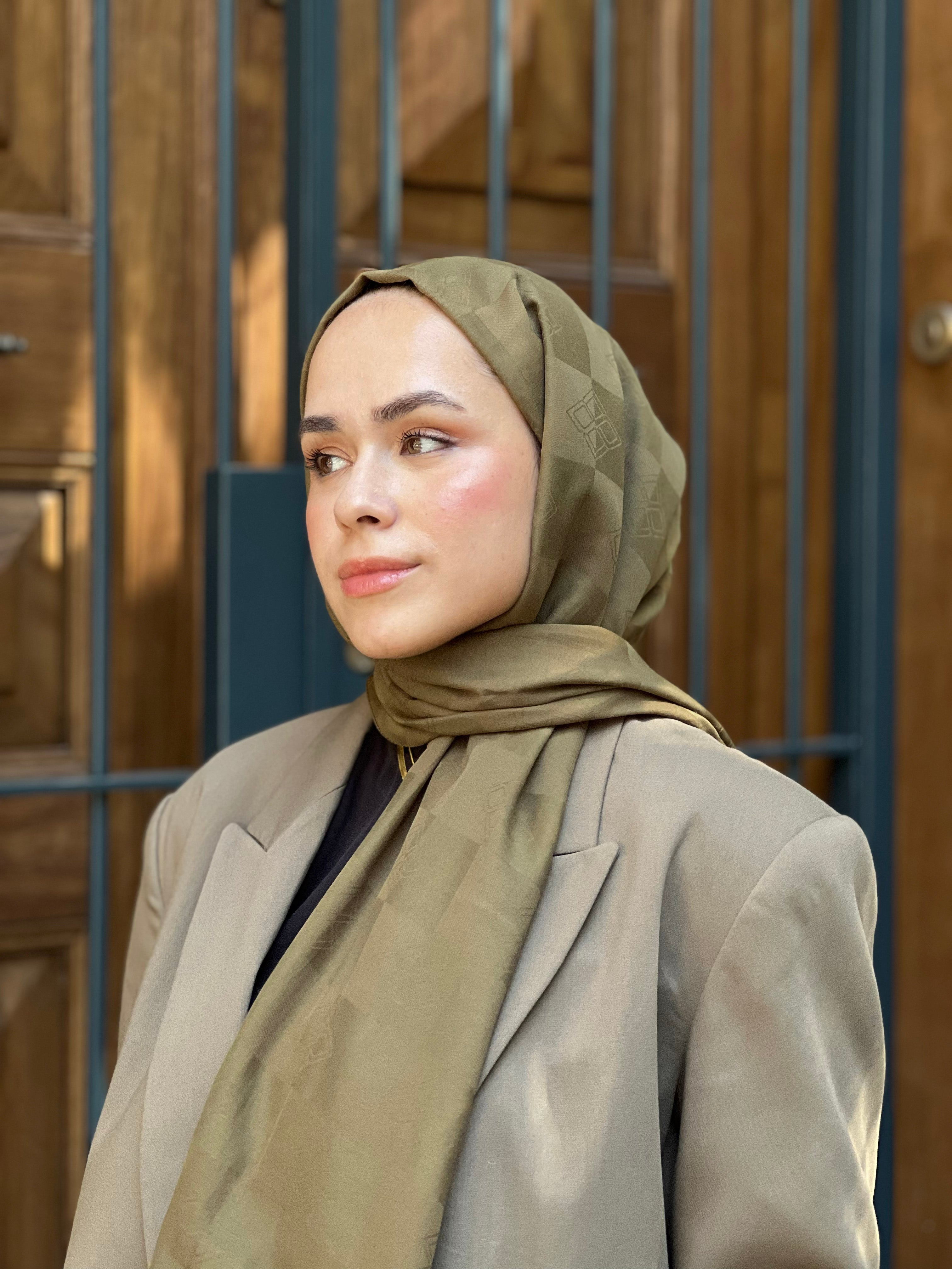 Pamuk Viskon Dama Desen Şal - Kına Yeşili - Emproyal