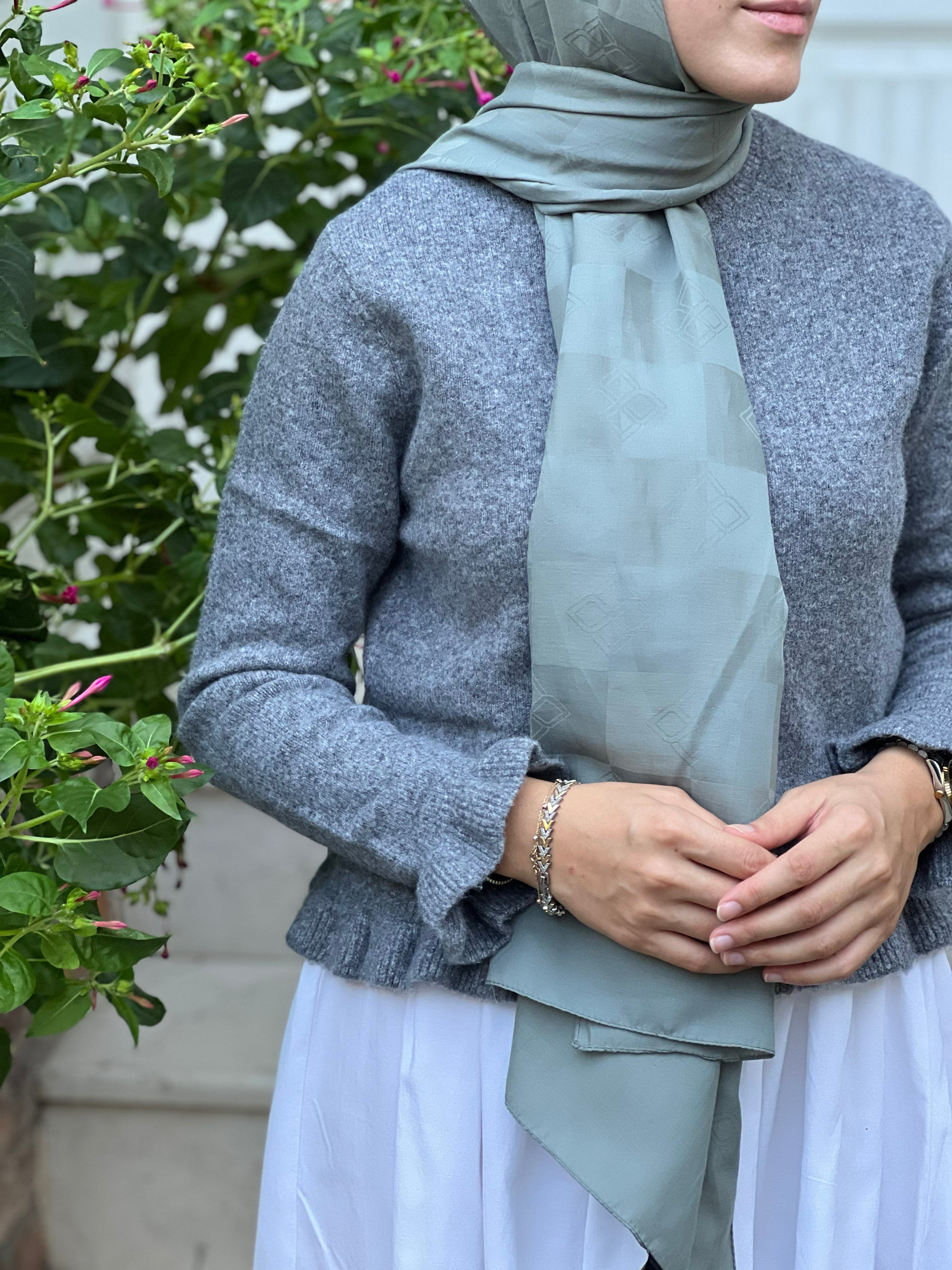 Pamuk Viskon Dama Desen Şal - Nefti Yeşili - Emproyal