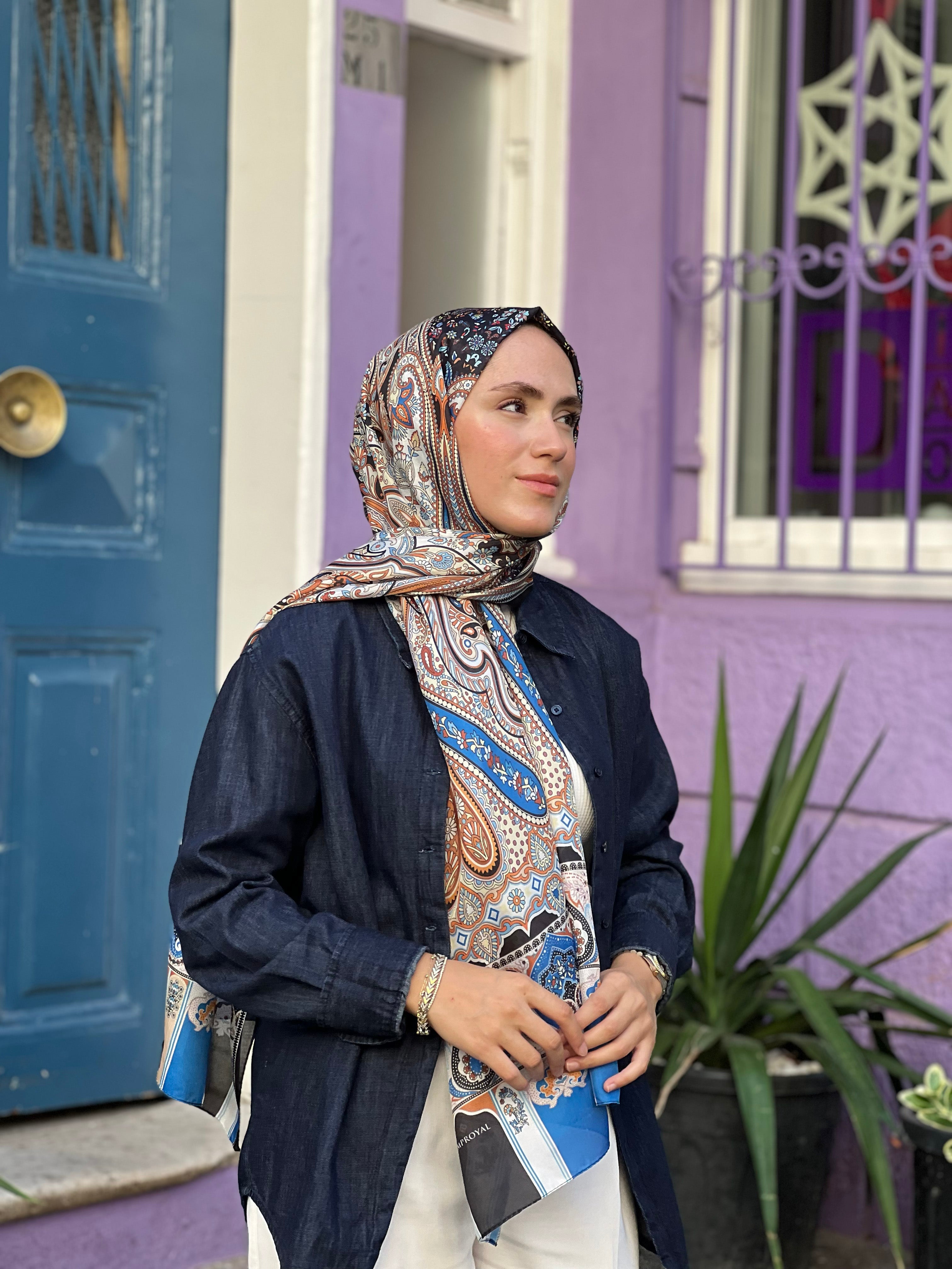 Pro Line Etro Desen Şal - Mavi - Emproyal