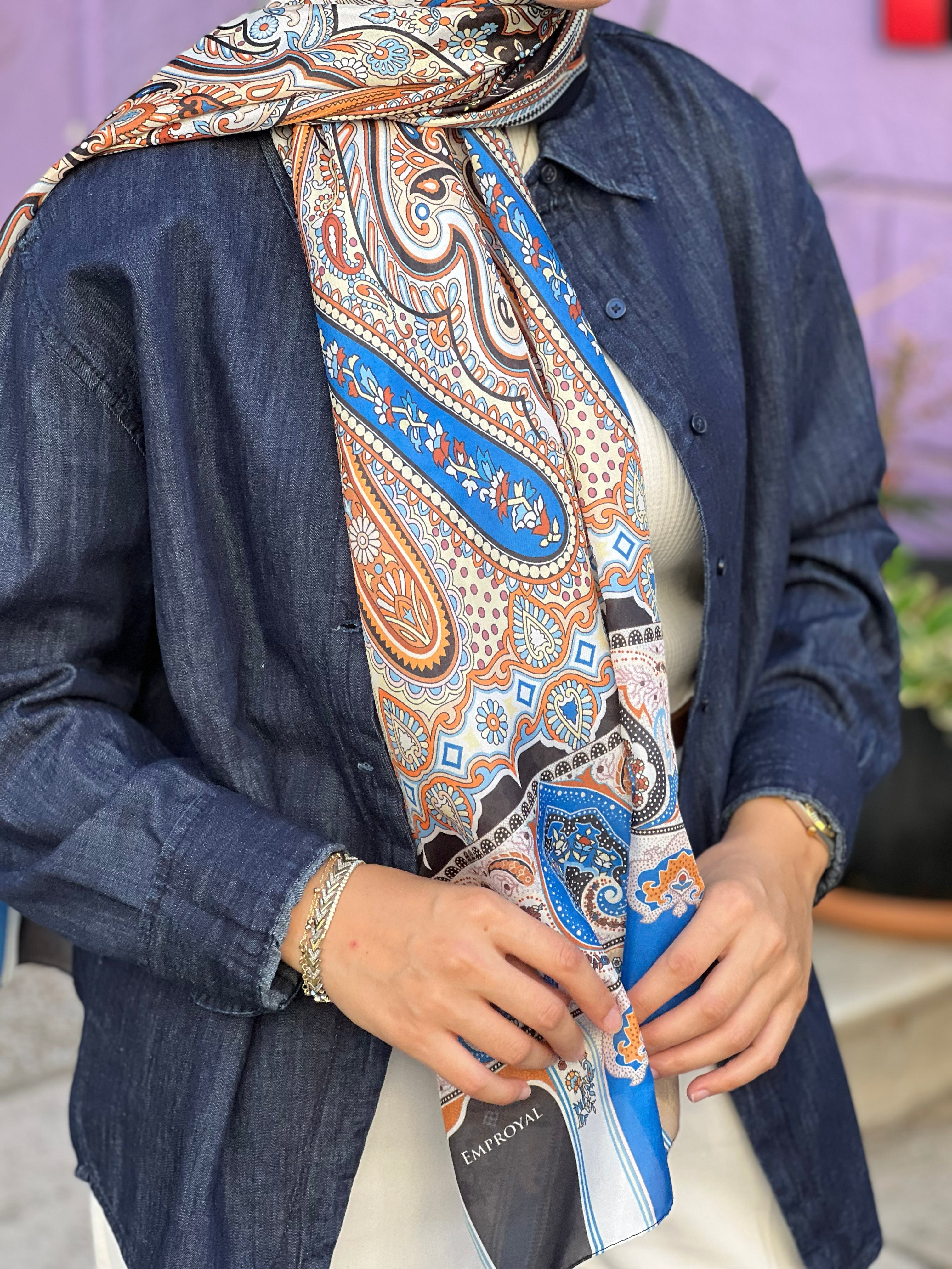 Pro Line Etro Desen Şal - Mavi - Emproyal